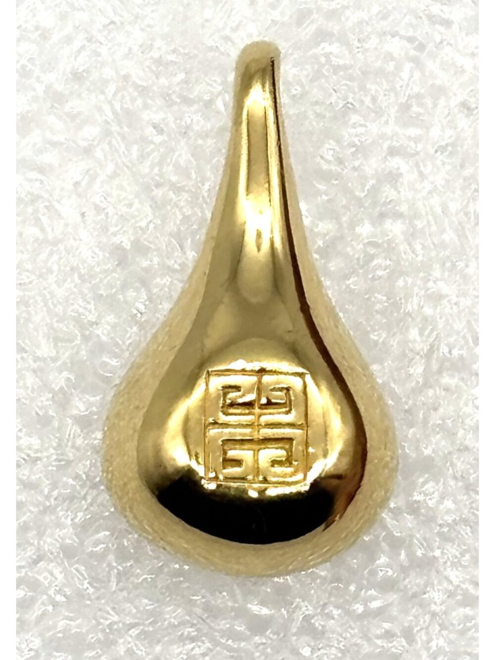 Vintage Givenchy Classic Logo Pendant Charm Teardrop Pear Shape Gold Tone Signed